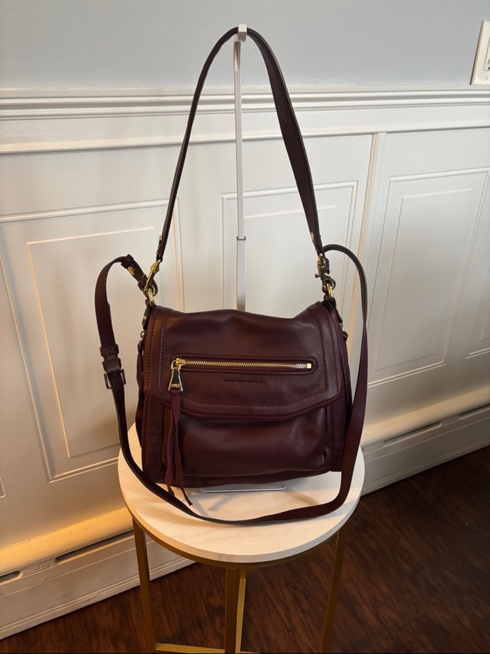 Aimee Kestenberg Burgundy Leather Shoulder Bag with Gold Hardware